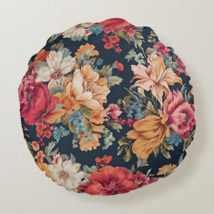 Amazing Exquisite Red Pink Yellow Blue Flowers Round Cushion