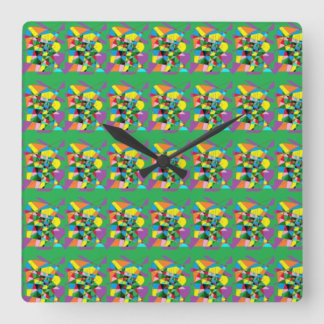 Amazing fabulous frantic fascinating magic green square wall clock (Front)
