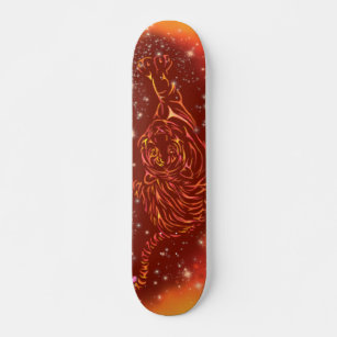 Amazing Fire Tiger Running At Galaxy Starry Night  Skateboard