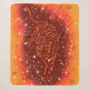 Amazing Fire Tiger Running In Galaxy Starry Night Sherpa Blanket