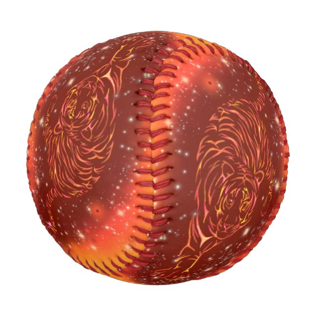 Amazing Fire Tigers Running At Galaxy Starry Night Baseball (Angled)