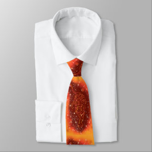 Amazing Fire Tigers Running At Galaxy Starry Night Tie