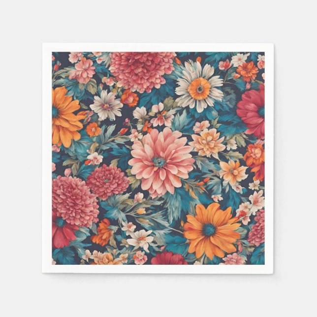 Amazing Flowers and Lush Leaves. Vintage Napkin (Front)