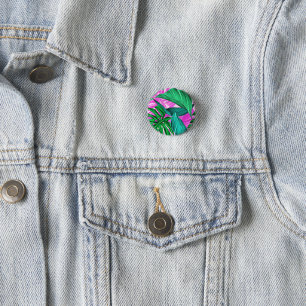 Amazing fluorescent tropical palm leaves 3 cm round badge