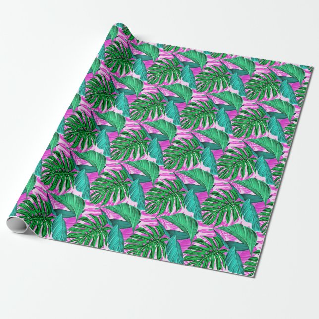 Amazing fluorescent tropical palm leaves  wrapping paper (Unrolled)