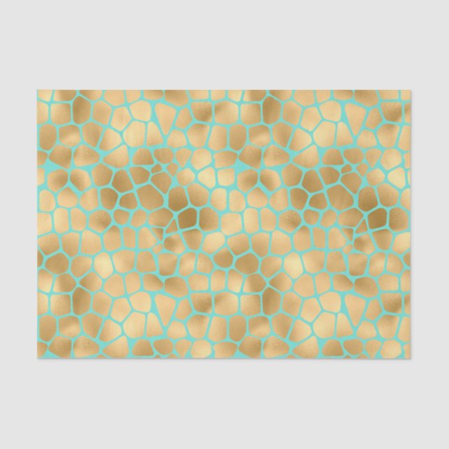 Amazing golden giraffe print on blue background tissue paper (Front)