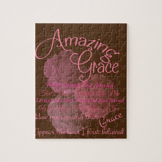 Amazing Grace Beautiful Pink Rose Typography Jigsaw Puzzle (Vertical)