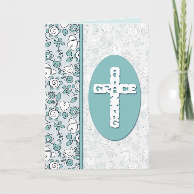 Amazing Grace Bluebird Doodles Personalised Holiday Card (Front)