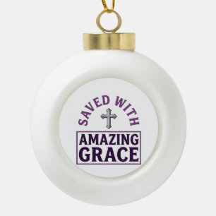 Amazing Grace Christian Cross Vintage Ceramic Ball Christmas Ornament