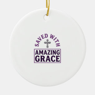 Amazing Grace Christian Cross Vintage Ceramic Tree Decoration