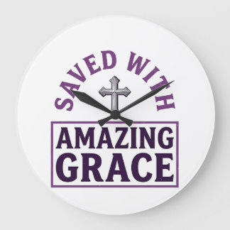 Amazing Grace Christian Cross Vintage Large Clock