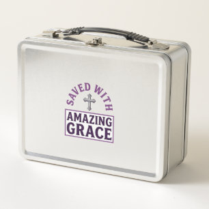 Amazing Grace Christian Cross Vintage Metal Lunch Box