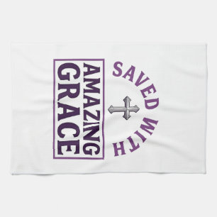 Amazing Grace Christian Cross Vintage Tea Towel