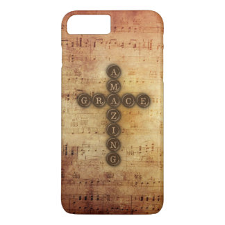 Amazing Grace Cross on Aged Vintage Sheet Music iPhone 8 Plus/7 Plus Case