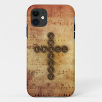 Amazing Grace Cross on Aged Vintage Sheet Musical