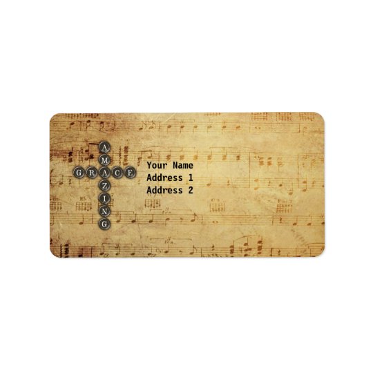 Amazing Grace Cross on Vintage Music Sheet Custom Address Label