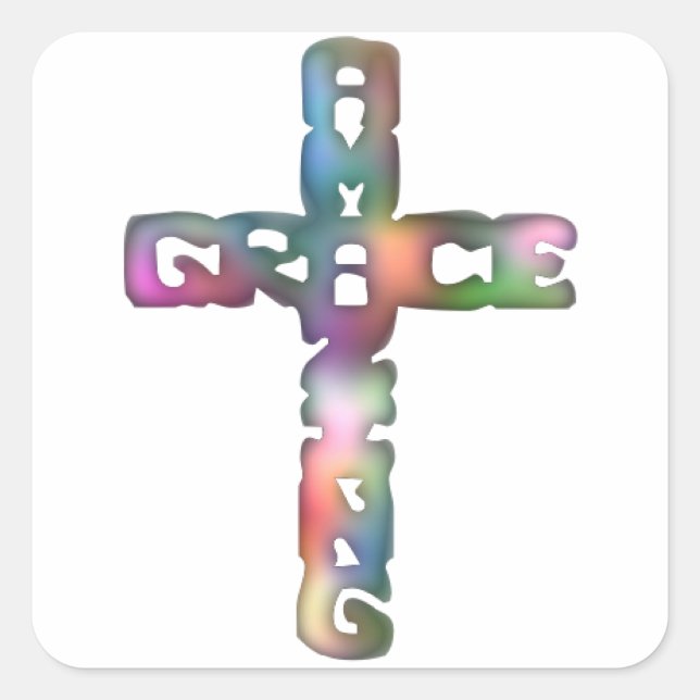 Amazing Grace Cross Square Sticker (Front)