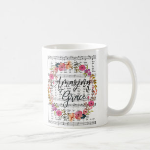 Amazing Grace Floral Sheet Music Hymn Mug