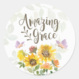 Amazing Grace Flowers and Butterflies Christian Classic Round Sticker