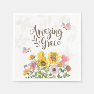 Amazing Grace Flowers and Butterflies Christian Napkin