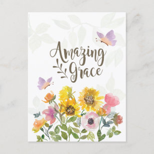 Amazing Grace Flowers and Butterflies Christian Postcard