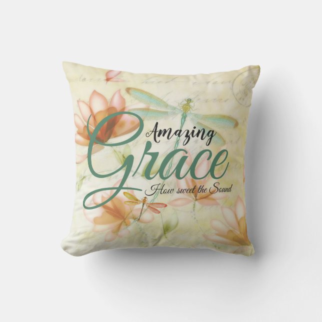 Amazing Grace Flowers and dragonfly  Cushion (Front)