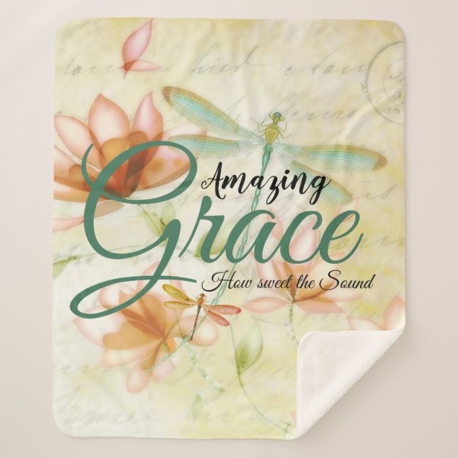 Amazing Grace Flowers and dragonfly   Sherpa Blanket (Front)