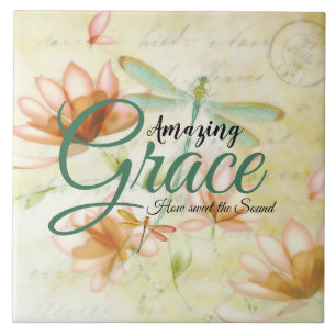 Amazing Grace Flowers and dragonfly Tile