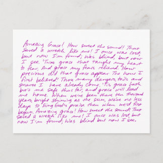 Amazing Grace handwritten lyrics Postcard