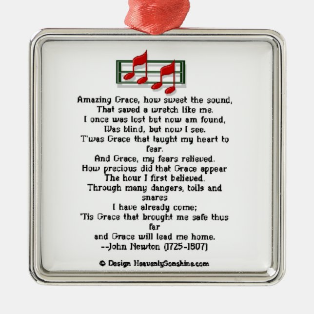 Amazing Grace Hymn Metal Tree Decoration (Front)