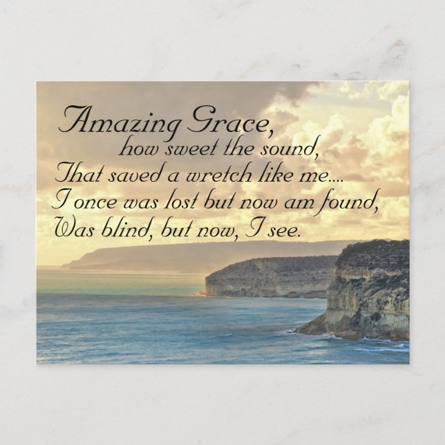 Amazing Grace Hymn Ocean Sunset Postcard (Front)