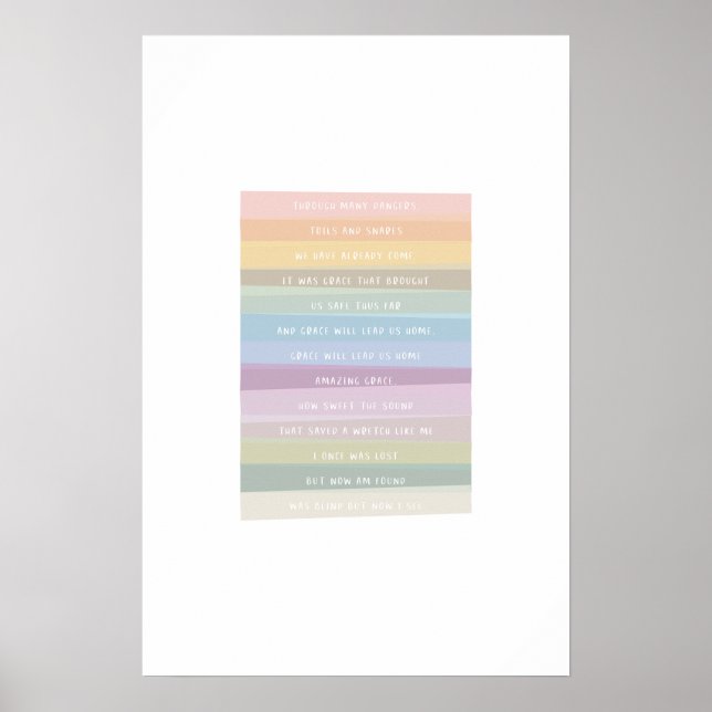 Amazing Grace Lyric Colorful Rainbow Art Print (Front)