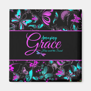 Amazing grace Purple and teal butterflies Magnet