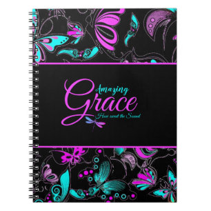 Amazing grace Purple and teal butterflies  Notebook