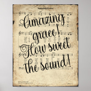 Amazing Grace Scripted Hymn Print