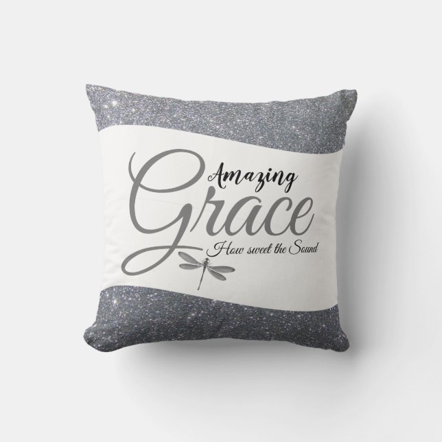Amazing Grace silver glitter Throw Pillow (Front)