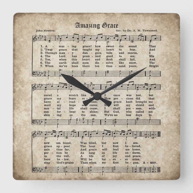 Amazing Grace Vintage Hymn Sheet Music Clock (Front)