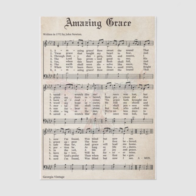 Amazing Grace - Vintage Music Sheet (Front)