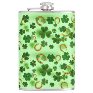 Amazing Green Clover, Horseshoe, Good Lock Hip Flask