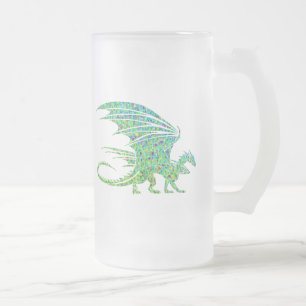 Amazing Green Dragon Mosaic  Frosted Glass Beer Mug