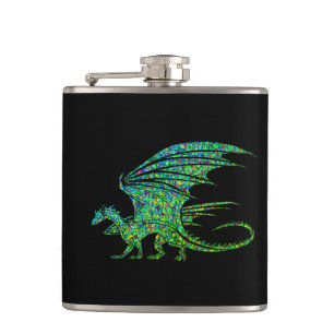 Amazing Green Dragon Mosaic  Hip Flask