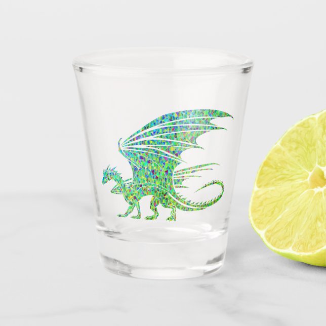 Amazing Green Dragon Mosaic  Shot Glass (Front)