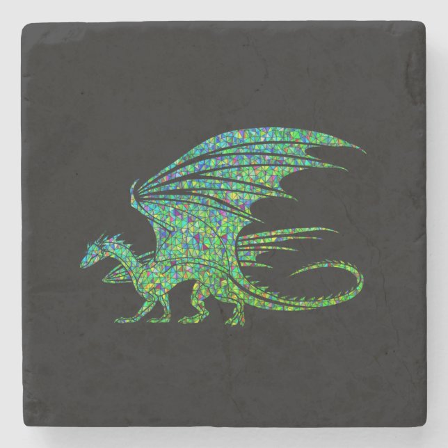 Amazing Green Dragon Mosaic  Stone Coaster (Front)