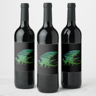 Amazing Green Dragon Mosaic Wine Label