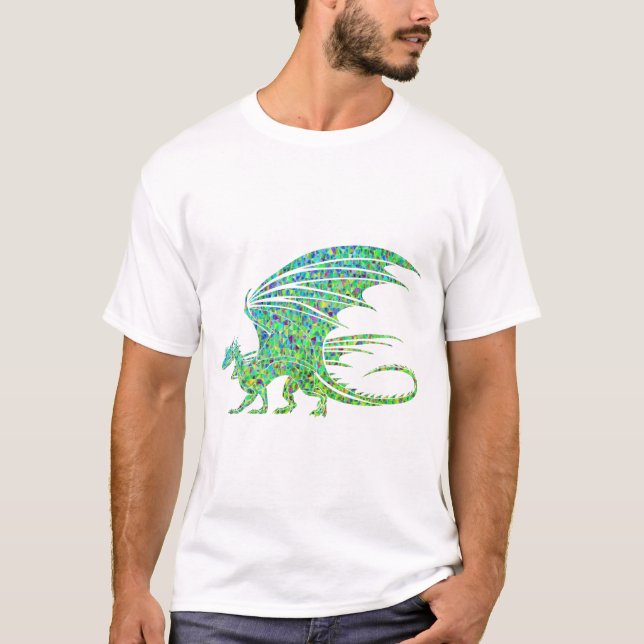 Amazing Green Mosaic Dragon  T-Shirt (Front)