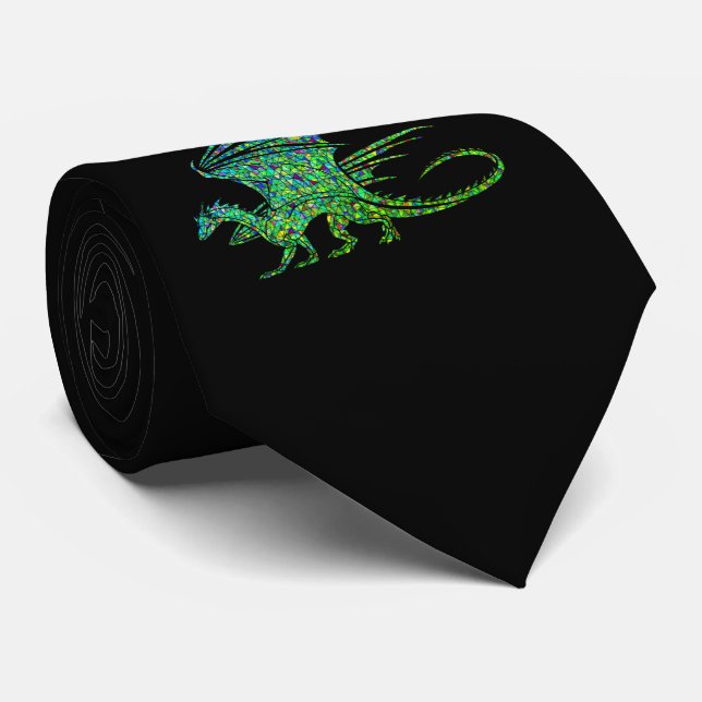 Amazing Green Mosaic Dragon  Tie (Rolled)