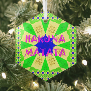Amazing Hakuna Matata Lemon Green Abstract Design Glass Tree Decoration