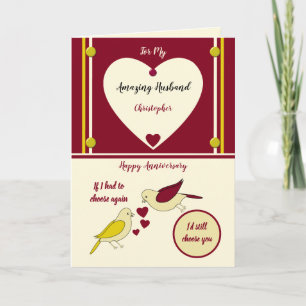 Amazing husband Anniversary yellow and red Card