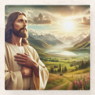 Amazing Jesus Christ Digital Painting Glass Coaster
