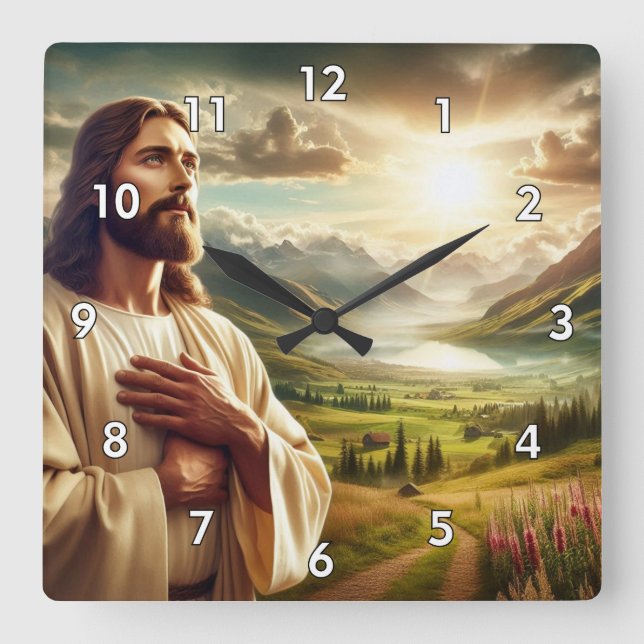 Amazing Jesus Christ Digital Painting Square Wall Clock (Front)
